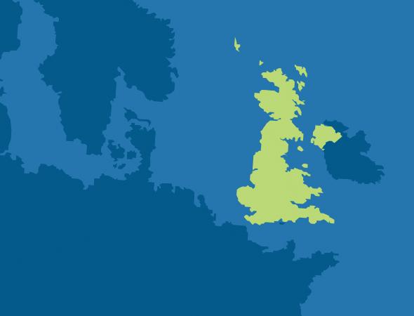 突出显示英国的地图